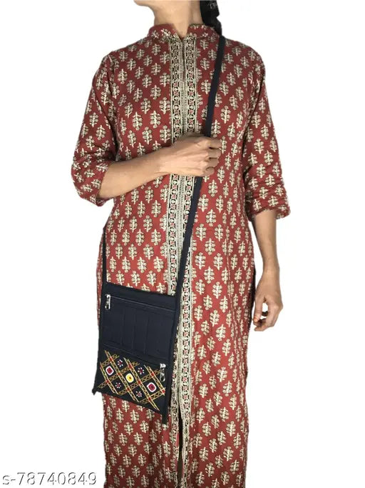 Handmade sling purse, cross side design, fashionable, cotton material, suitable for gifting, girls' accessory, multicolored patterns