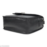 Black leather slingbag with a zip closure, suitable for women