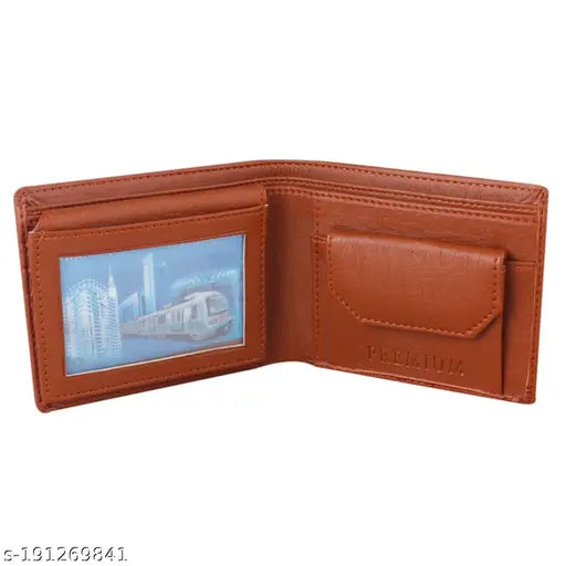 Branded faux leather wallet for men, solid pattern, 3 card slots, ID pocket, coin compartment, made in India