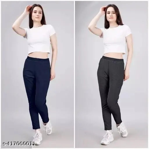 Black track pants, stretchable material, casual women's bottoms