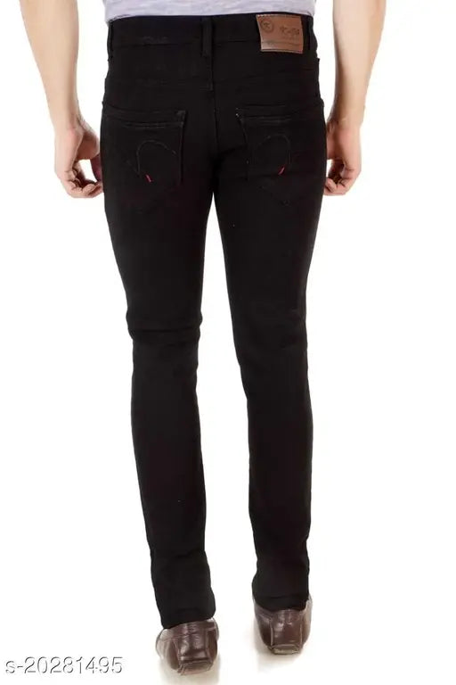 Stylish solid denim men's jeans, India-origin, size options: 30 (waist 15in, length 41in), 32 (waist 16in, length 41in), 34 (waist 17in, length 41in), 36 (waist 18in, length 41in), 38 (waist 19in, length 41in), 40 (waist 20in, length 41in)