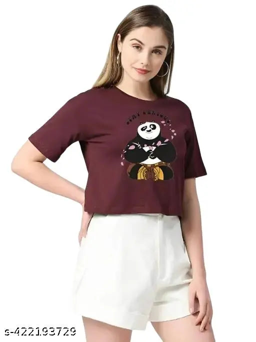 Cotton blend KungFu Panda crop top in fun print, size M for women or girls, Indian origin