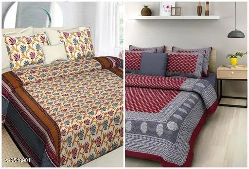 Stylish cotton double bedsheet, 160 thread count, pack of 2 with 2 pillow covers, Queen size from India