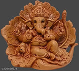 Brown resin Ganesh shoeflower idol, intricately carved with vibrant colors, perfect for car dashboard puja ghar or home decor