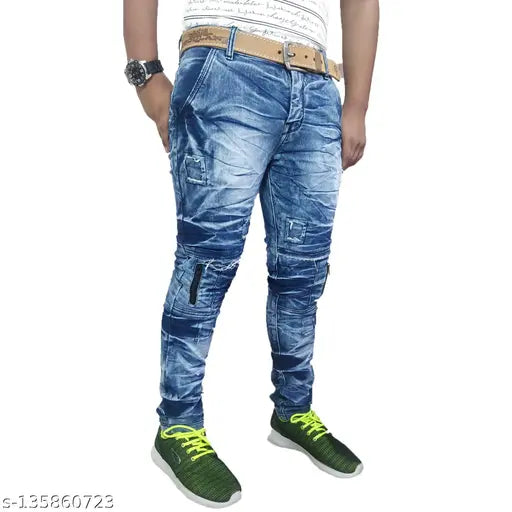 Blue polycotton stretch denim jeans for everyday life, comfortable pockets, size 28/32 inches, India