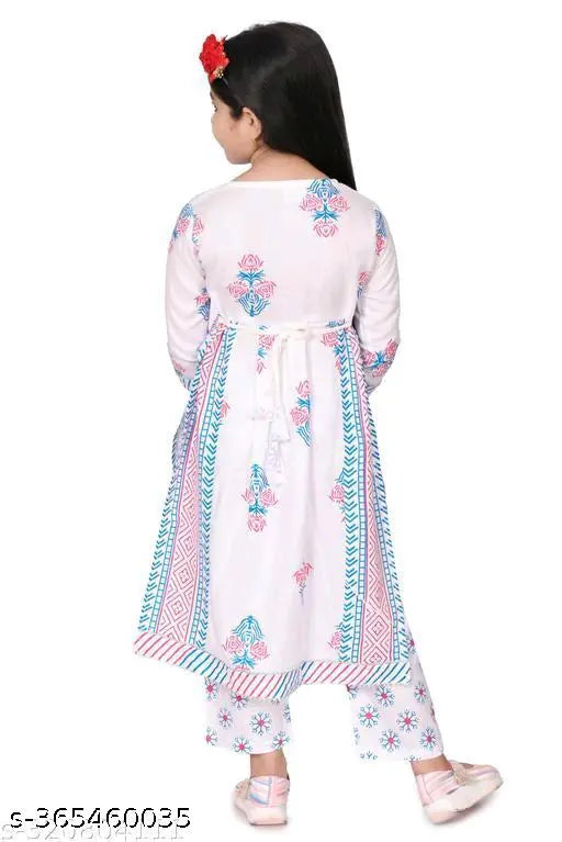 Rayon Kurta Set with Poly Chiffon Dupatta for Girls, 0-12 Years, Printed Indian Kidswear Collection