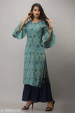 Royal blue rayon printed kurta sharara set