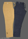 Trendy cotton pants set, two pairs in navy and yellow colors