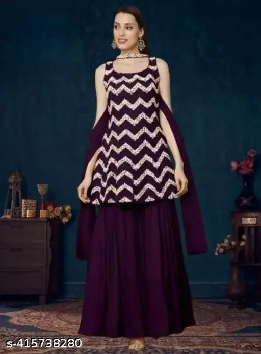 Purple dupatta set with ruffled edges and embroidered detailing, suitable for bridal or festive wear