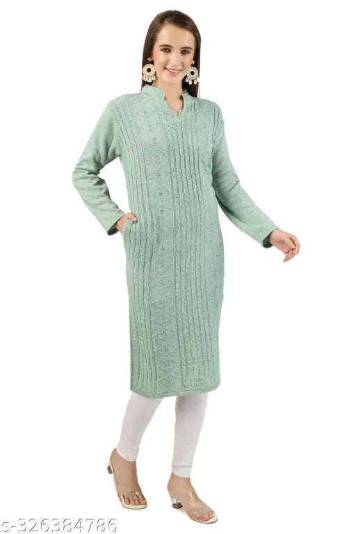 Aqua blue striped straight kurti, women's fashion