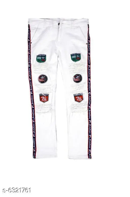 Stylish latest denim jeans for men, blue placement print net, size 28x39 (India)