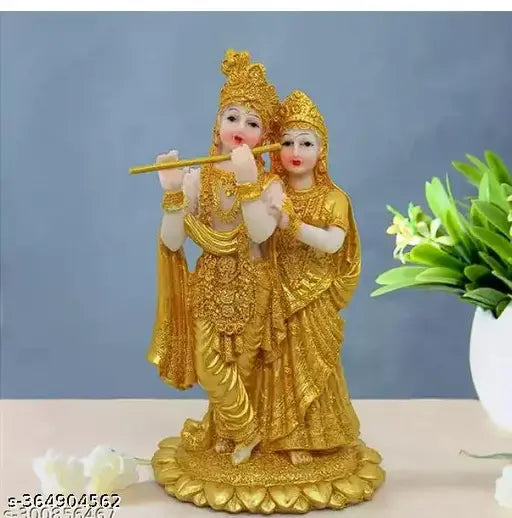 Handcrafted Poly Resin Radha Krishna statue, 4.3"L x 4.33"W x 7.48"H, Indian home decor for New Year, Graduation, Wedding, Festivals, Gifts