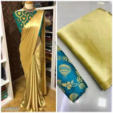 Gold satin women's saree, long length