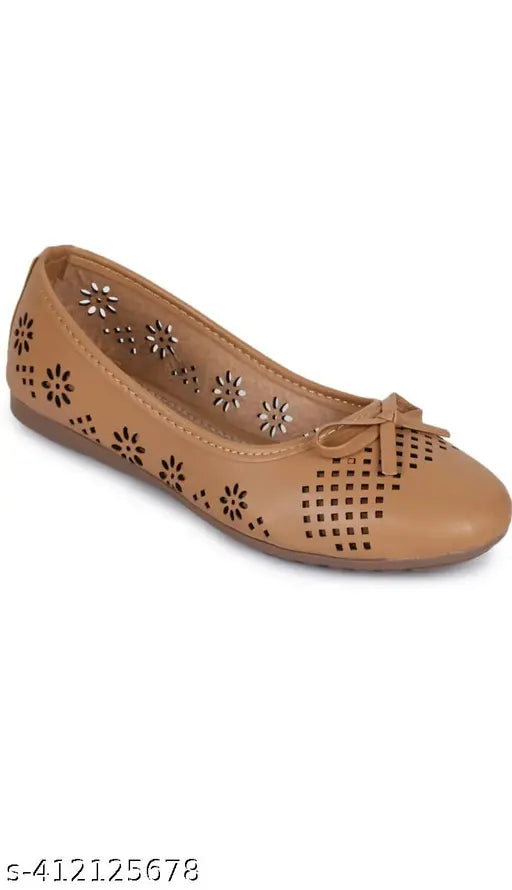 Synthetic leather, beige slip-on ballerinas for women, stylish maternity footwear on display