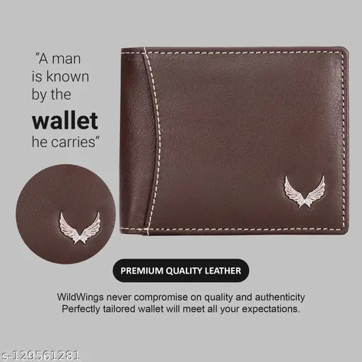Brown leather men's wallet, solid pattern, 2 compartments, free size (11cm x 10cm), ideal accessory for daily essentials