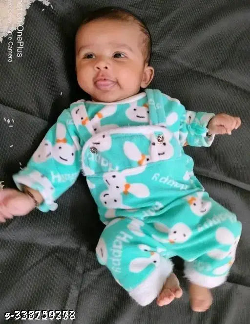 Stylish printed woolen dungaree suits for baby boys and girls, warm and soft winter wear