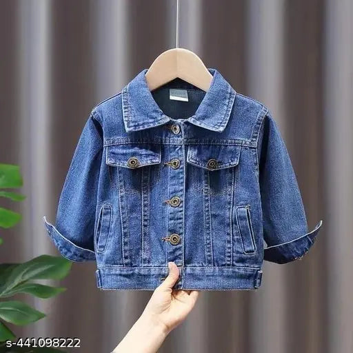 Denim baby jacket, blue with front pockets, zip closure