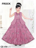 Pink embellished ethnic gown, net fabric with embroidery for girls party wear, ideal for special occasions and celebrations. (Size: 3-4 years)