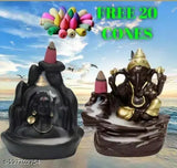 Resin handicraft combo: Adiyogi Mahadev Shiv Shankara, Golden Ganesha incense holders with 20 cones - Indian artifact showpiece for home decor