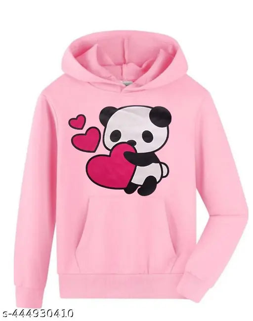 Heart printed kids' cotton sweatshirt with hoodie, one pocket, long sleeves, and straight hem. Olive green color, perfect for casual outings