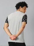 Grey melange colorblocked cotton t-shirt for men, soft and breathable, available in M (40in chest, 27.5in length) & L (42in chest, 28in length). Indian fashion striped combo t-shirts under 299