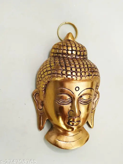Metal Buddha statue decorative showpiece for home office, Indian temple gift item hanging on wall