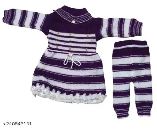 Striped acrylic newborn frock2pc for baby girls, 0-6 months origin India