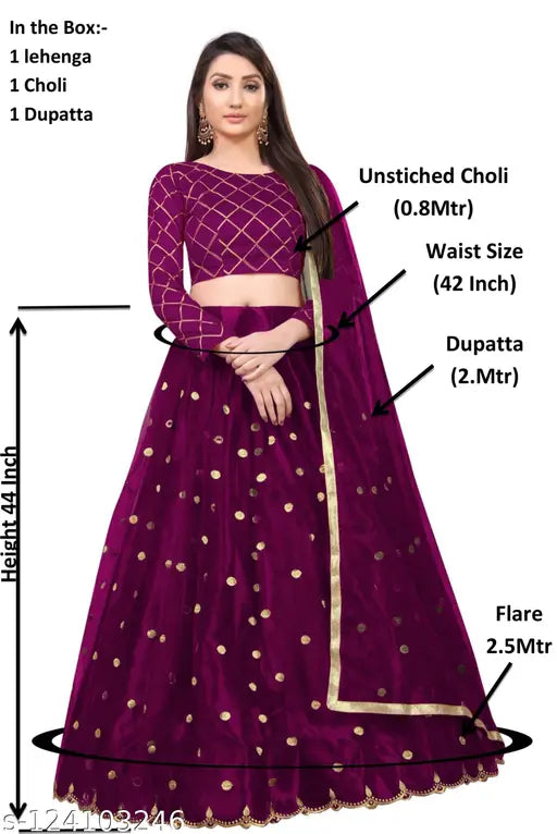 Nayra Net Embroidered semi-stitched Lehenga choli in Art Silk, Heavy embroidered blouse and Net Dupatta, Indian self-design