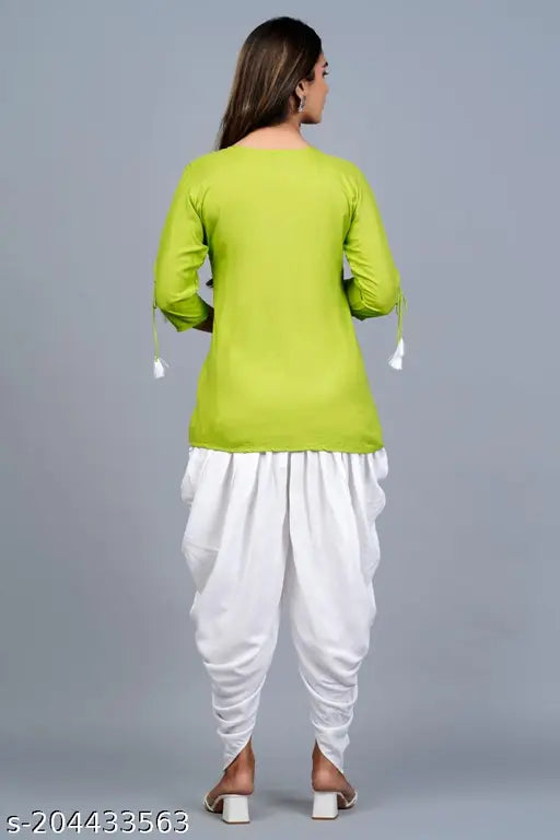 Rayon GIRAL top & dhoti set, embroidered women's ethnic wear in three-quarter sleeves, India origin