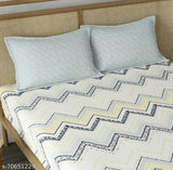White glace cotton, king size fitted bedsheet with 2 pillow covers, ideal for summer, fits up to 10" mattress