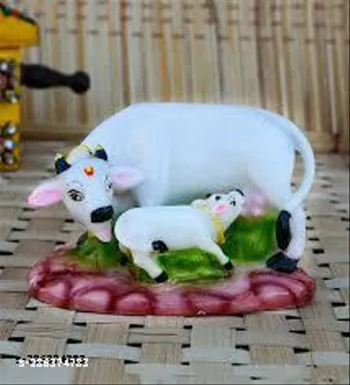 Resin Cow Murti, Kamdhenu with Calf, Indian showpiece decor