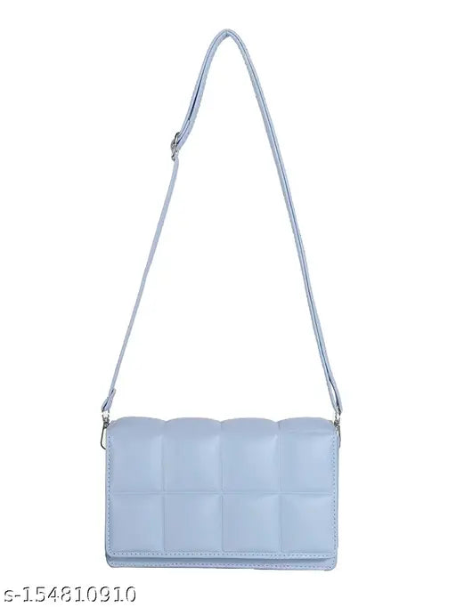 Sky blue leather crossbody fashion bag with a shoulder strap