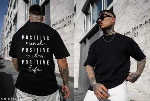 Veroconic men's cotton blend graphic tee, oversized fit, solid print on chest with short sleeves