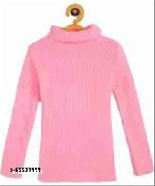 Pink and red wool high neck sweaters for kids, solid pattern, Indian origin