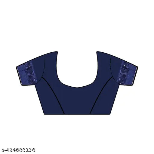 A dark blue party wear saree with a flower lace design