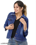 Denim women's winter jacket, long sleeves, dyed/washed, size S-XL. Women's top wear for colder seasons