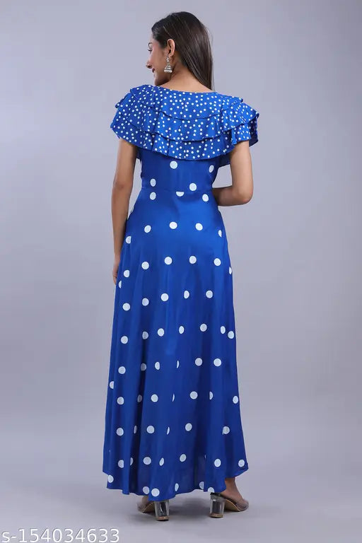 Rayon polka dot anarkali kurti, single-sized XXL (54in), printed, short sleeves