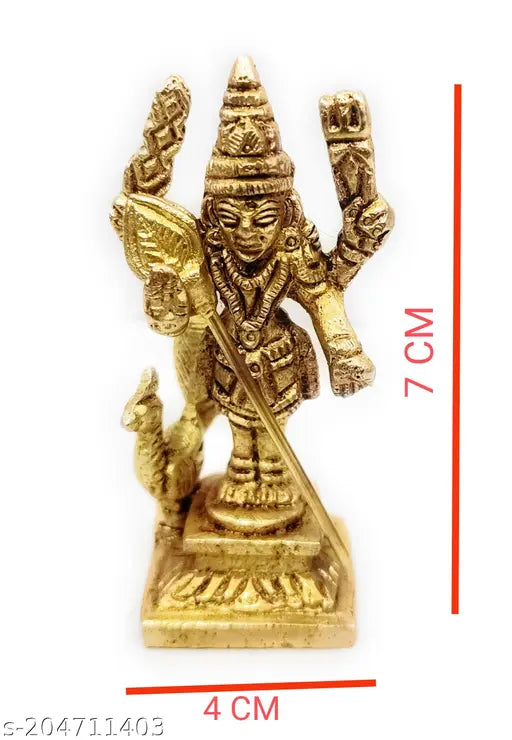 Brass Murgan idol (150gm), 4cm x 7cm, intricately detailed figurine of Indian God Kartikeya