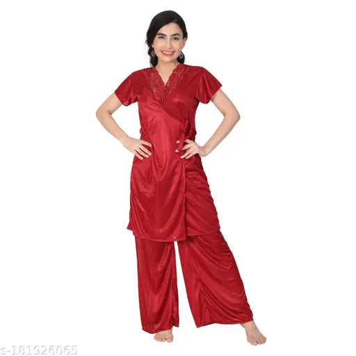 Soft satin palazzo top and robe set for women, comfortable and unique design for all-day wear and night sleep, India origin