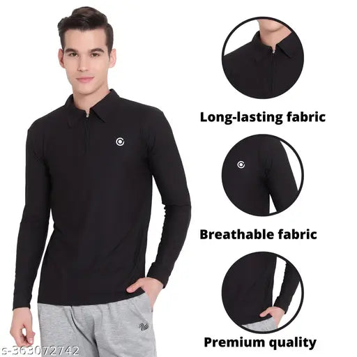 Lycra half zip polo t-shirt for men in classic color, Indian origin