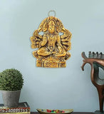 Golden finish, handcrafted Panchmukhi Hanuman ji statue for pooja and home decor, metal figurine of 14cm height and 10cm breadth, ideal gift for anniversaries or religious occasions