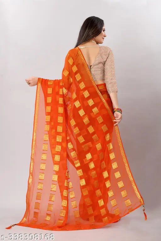 Women's party wear chiffon saree with zari woven blouse, pure chiffon fabric for festive occasions