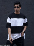 Colorblocked white cotton long-sleeve men's t-shirt, India-made