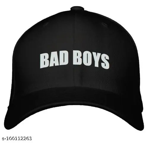 Black Cotton Unisex Cap: Kiwicaves Printed Bad Boys design, versatile for casual, sporty, and travel looks