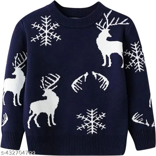 Rebiva Kids Toddler Children Winter Wear Full Sleeve Round Neck Christmas Special Deer Snowflakes Designer Sweater/Sweatshirts Winter Babys Clothes (Pack of 1)