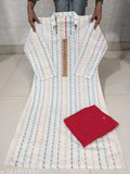 Multicolor striped cotton kurti combo with pant, featuring three-quarter sleeves and dupatta. Sizes available from S to XXXL. Indian handcrafted fashion