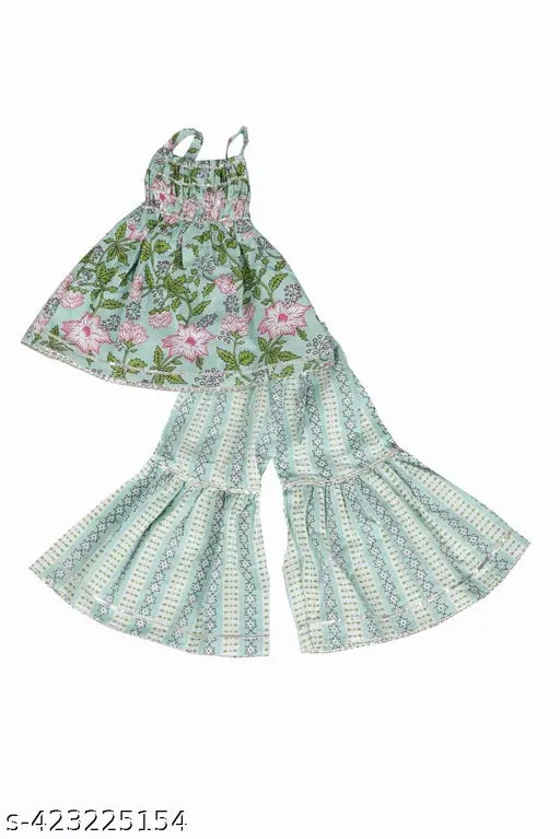 Pure cotton, printed sleeveless kurti with sharara set for baby girl, Indian partywear fashion on display