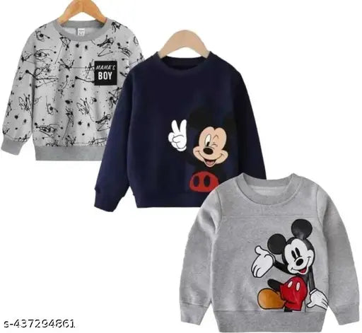 Mickey Mouse sweatshirt combo pack: 3 cotton sweatshirts for boys and girls in long sleeve style with printed net design, available in various sizes