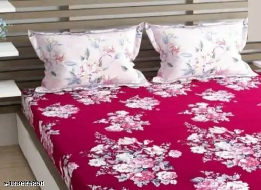 Glace cotton, premium king size elastic fitted bedsheet with 2 pillow covers, floral print, ideal for summer adults