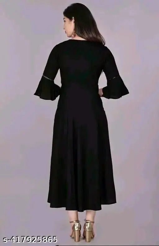 Black anarkali dress with ruffle sleeves